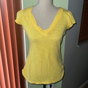INC Cinch Bottom Yellow Burnout Vneck Tee